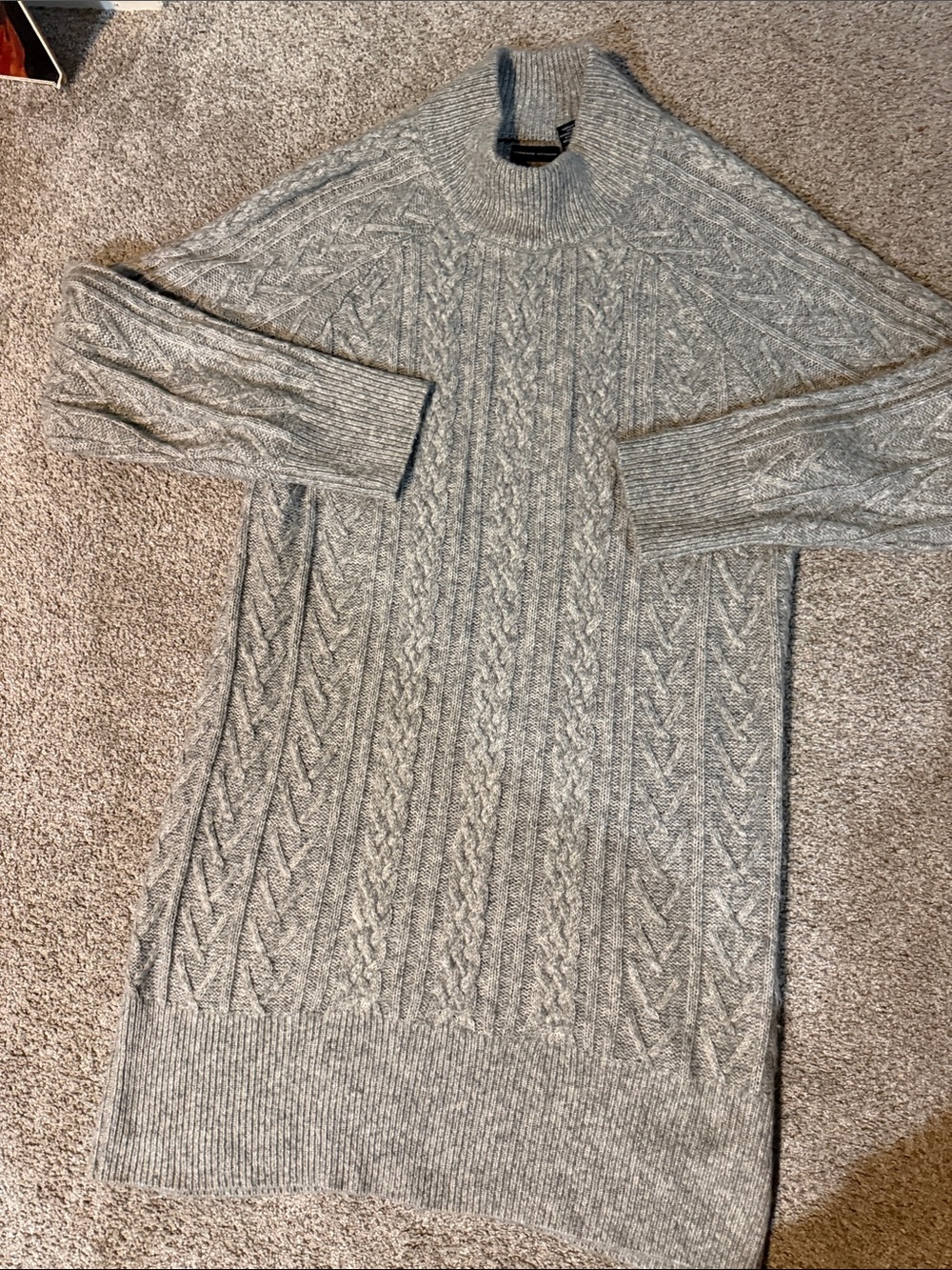 Adrienne Vittadini Gray Cable Knit Turtleneck Sweater Dress
